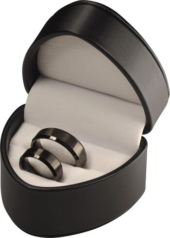 LAODA Black Heart Shaped Double Couple Ring Box for Wedding & Engagement - Premium PU Leather Two Slot Ring Jewelry Gift Box for Women & Men for Wedding Day Ceremony in Kuwait