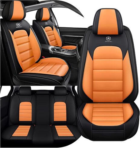 مجموعة كاملة من أغطية مقاعد السيارة لسيارة Mazda CX-5 2013-2026، غطاء مقعد مقاوم للماء ومقاوم للبقع، واقيات مقاعد من جلد نابا الفاخر مع جيوب تخزين (5 مقاعد قياسية/أسود وبرتقالي) in Kuwait
