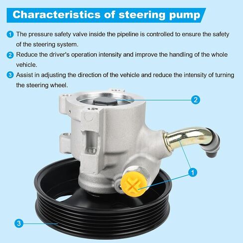 Power Steering Pump with Pulley Compatible with Jeep Cherokee 2.5L L4 1997 1998 1999 2000, Compatible with Jeep Wrangler TJ 2.5L L4 1997-2002, Replacement for 20-813, 55-7128 in Kuwait
