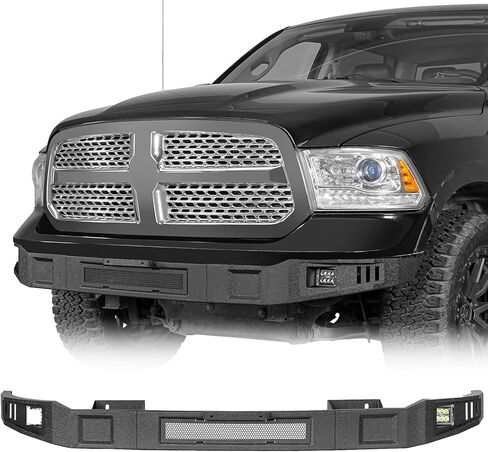 Hooke Road Ram 1500 Front Bumper Face Bar Compatible with 2013-2018 Dodge Ram 1500(Exclude Rebel) & 2019-2024 Ram 1500 Classic, Steel Full Width Bumper with LED Lights, License Plate Bracket in Saudi Arabia
