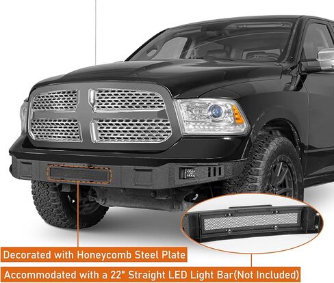 Hooke Road Ram 1500 Front Bumper Face Bar Compatible with 2013-2018 Dodge Ram 1500(Exclude Rebel) & 2019-2024 Ram 1500 Classic, Steel Full Width Bumper with LED Lights, License Plate Bracket in Saudi Arabia