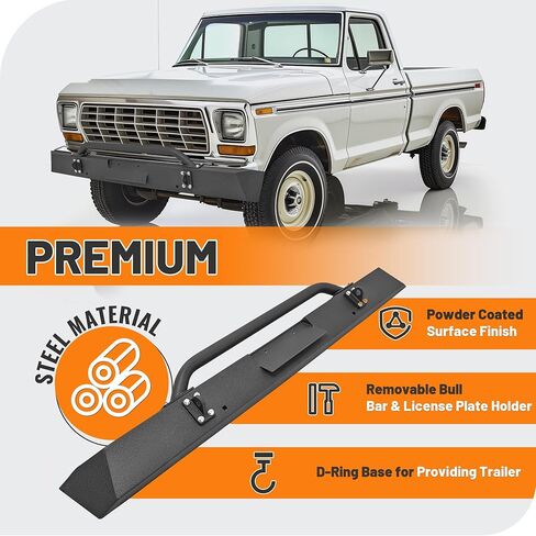KUAFU Front Bumper Assembly Compatible with 1967-1977 Ford F100 F150 F250 F350 & 1978-1979 Ford Bronco w/Plate Holder Steel Powder Coated Black in Saudi Arabia