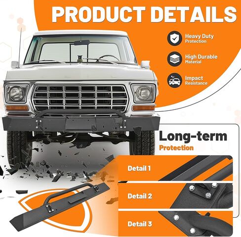 KUAFU Front Bumper Assembly Compatible with 1967-1977 Ford F100 F150 F250 F350 & 1978-1979 Ford Bronco w/Plate Holder Steel Powder Coated Black in Saudi Arabia