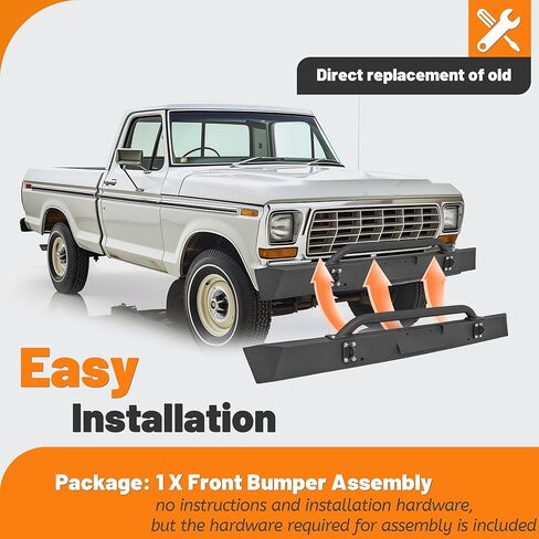 KUAFU Front Bumper Assembly Compatible with 1967-1977 Ford F100 F150 F250 F350 & 1978-1979 Ford Bronco w/Plate Holder Steel Powder Coated Black in Saudi Arabia
