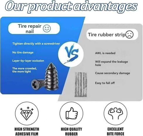 40 PCS Tire Repair Rubber Nails Kit with 2 Sizes, Tire Repair Kit ，Fast Self-Service Tire Repair Tools, with Box and Screwdriver, Suitable for Car Motorcycle Jeep Tire Puncture Repair in Saudi Arabia