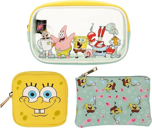 Bioworld Nickelodeon SpongeBob SquarePants 3-Piece Cosmetic Bag Set with Zipper Closure in Saudi Arabia