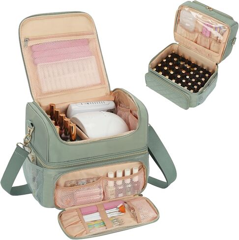 CUBETASTIC Nail Polish Organizer & Storage Bag for 48 Bottles & Full-Size Lamp, Double-Layer Travel Case Box for Nail Supplies, Manicure Kit & Pedicure Tools (Blue Floral, 48 Slots) in Saudi Arabia