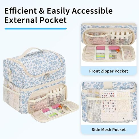 CUBETASTIC Nail Polish Organizer & Storage Bag for 48 Bottles & Full-Size Lamp, Double-Layer Travel Case Box for Nail Supplies, Manicure Kit & Pedicure Tools (Blue Floral, 48 Slots) in Saudi Arabia