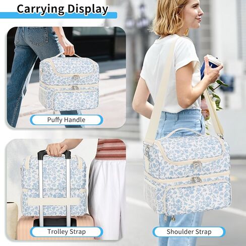 CUBETASTIC Nail Polish Organizer & Storage Bag for 48 Bottles & Full-Size Lamp, Double-Layer Travel Case Box for Nail Supplies, Manicure Kit & Pedicure Tools (Blue Floral, 48 Slots) in Saudi Arabia