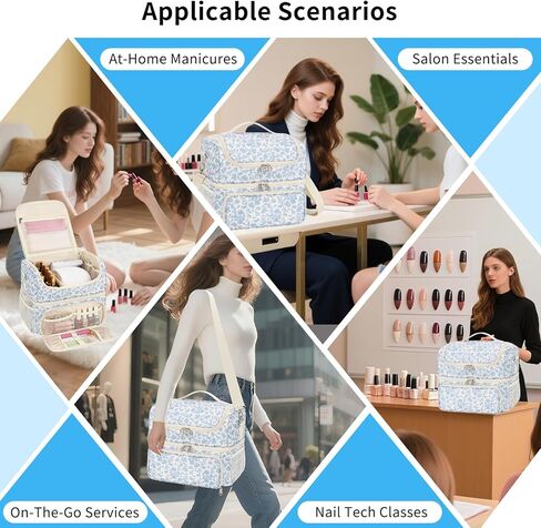 CUBETASTIC Nail Polish Organizer & Storage Bag for 48 Bottles & Full-Size Lamp, Double-Layer Travel Case Box for Nail Supplies, Manicure Kit & Pedicure Tools (Blue Floral, 48 Slots) in Saudi Arabia