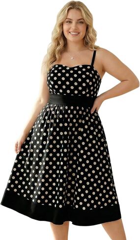 Women's Plus Size Polka Dots Midi Dress Vintage Sweetheart Neckline A Line Evening Party Cocktail Dresses in Saudi Arabia