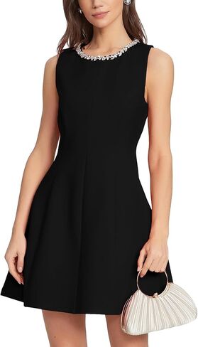 Women's Rhinestones Mini Dress Sleeveless Crewneck Cocktail Party Dress for Birthday Graduation in Saudi Arabia