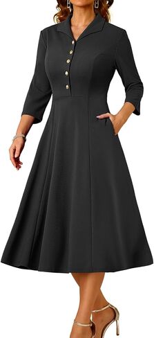 DRESSTELLS Women's Cocktail Dresses, Wedding Guest Vintage Tea Party 3/4 Sleeves Work Church Casual Dress with Pocket in Saudi Arabia