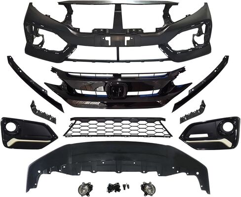 Civic Front Bumper Cover Grille Kit Compatible with 2020 2021 H-o-nda Civic Hatchback 1.5 2.0L With Fog Lights in Kuwait