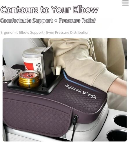 2026 Upgraded Car Center Console Cushion with 30w USB& Type-C Charging Ports, Leather Car Armrest Pad Cover, Interior Accessories for Most Vehicles (Ergonomic Sloped Version, Black-Red line) in Saudi Arabia