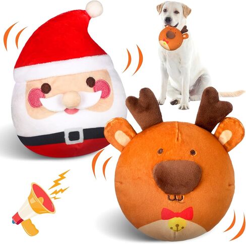 Vinsot 2 Pack Christmas Interactive Dog Toys Jumping Squeaky Dog Ball with Recording Moving Dog Chew Balls Xmas Holiday Dog Gifts for Small Medium Large Dogs to Keep Them Busy (Snowman, Moose) in Kuwait