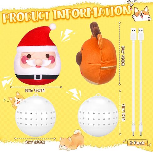 Vinsot 2 Pack Christmas Interactive Dog Toys Jumping Squeaky Dog Ball with Recording Moving Dog Chew Balls Xmas Holiday Dog Gifts for Small Medium Large Dogs to Keep Them Busy (Snowman, Moose) in Kuwait