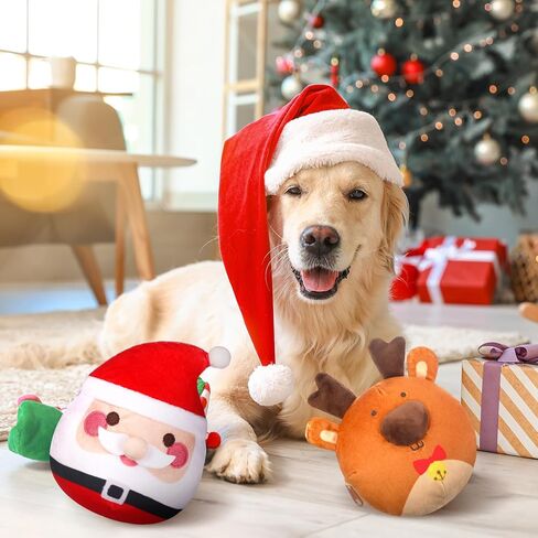 Vinsot 2 Pack Christmas Interactive Dog Toys Jumping Squeaky Dog Ball with Recording Moving Dog Chew Balls Xmas Holiday Dog Gifts for Small Medium Large Dogs to Keep Them Busy (Snowman, Moose) in Kuwait