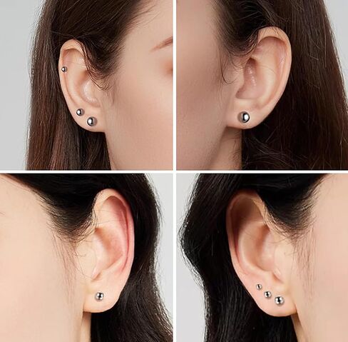 Women's Stainless Steel Silver Ball Stud Earrings Set - 5 Pairs (3-7mm) in Saudi Arabia