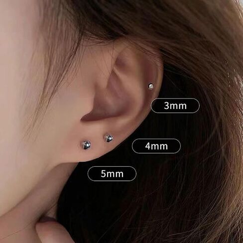 Women's Stainless Steel Silver Ball Stud Earrings Set - 5 Pairs (3-7mm) in Saudi Arabia