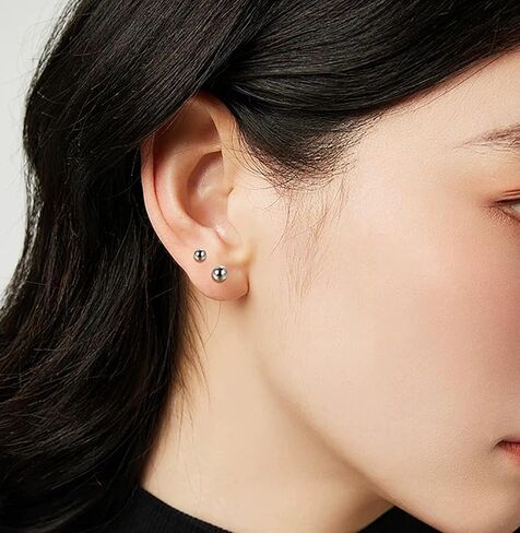 Women's Stainless Steel Silver Ball Stud Earrings Set - 5 Pairs (3-7mm) in Saudi Arabia