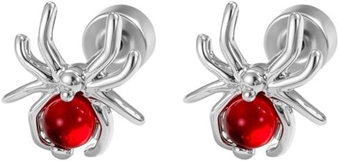Punk 20g Spider Flat Screw Back Stud Earrings for Women Men Titanium Steel Silver Plated Cute Colorful Stone Animal Cartilage Tragus Helix Piercing Studs Gothic Halloween Party Jewelry in Saudi Arabia