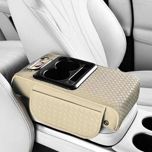 2026 Upgraded Car Center Console Cushion with 30w USB& Type-C Charging Ports, Leather Car Armrest Pad Cover, Interior Accessories for Most Vehicles (Ergonomic Sloped Version, Black-Red line) in Saudi Arabia