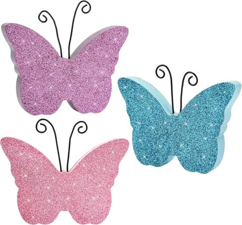 COCHIE Butterfly Spring Decorations for Home, Wooden Butterflies Blocks Tiered Tray Decoration Set, Pink Blue Spring Table Top Decor for Office Party Shelf Door (Glitter 3PCS) in Saudi Arabia