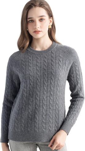 Chanyarn Women's 100% Cashmere Soft Cable Knit Crew Neck Sweater Rib Knit Top Fall Winter Long Sleeve Basic Pullover in Saudi Arabia