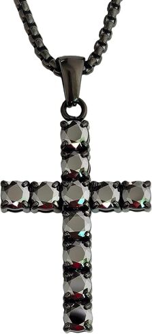 Black Moissanite Diamond Cross Necklace 316L Stainless Steel Chain Christian Religious Crucifix Pendant Faith Hiphop Jewelry Gifts for Men Father Husband Women in Saudi Arabia