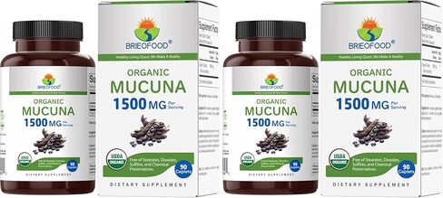 Brieofood Organic Mucuna 1500mg, 45 Servings, Vegetarian, Gluten Free, 90 Vegetarian Tablets in Saudi Arabia