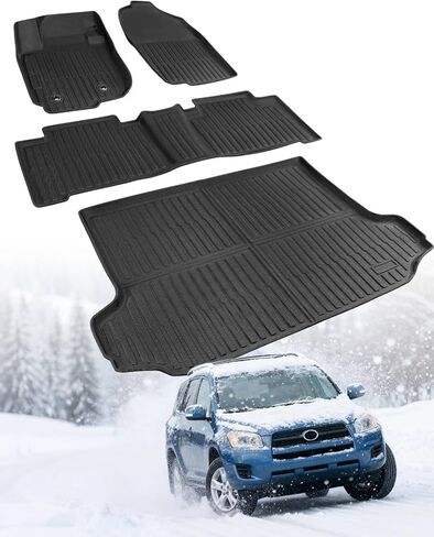 Floor Mats Cargo Liner for Toyota RAV4 2012-2006 (5 Seats Only) All Weather Carpet for RAV-4 2006 2007 2008 2009 2010 2011 2012 TPE Rubber Car Mats & Trunk Mat Accessories Full Set in Kuwait