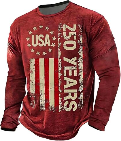 250 Anniversary USA Shirt Men 250th Birthday T-Shirt Crewneck Long Sleeve Pullover Tops America Crew Neck Tee in Saudi Arabia