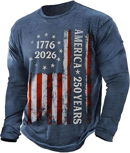 250 Anniversary USA Shirt Men 250th Birthday T-Shirt Crewneck Long Sleeve Pullover Tops America Crew Neck Tee in Saudi Arabia