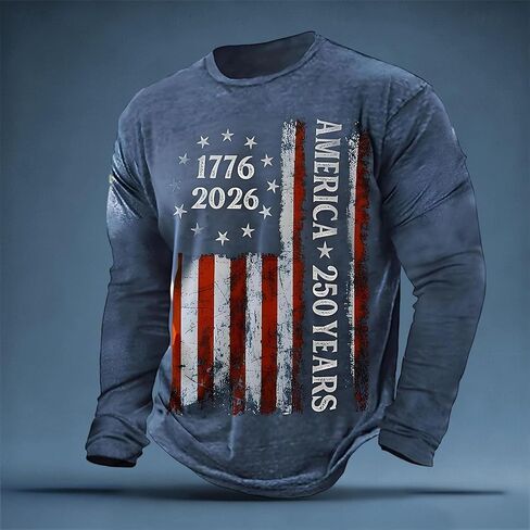 250 Anniversary USA Shirt Men 250th Birthday T-Shirt Crewneck Long Sleeve Pullover Tops America Crew Neck Tee in Saudi Arabia