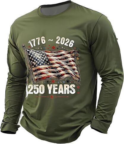 250 Anniversary USA Shirt Men 250th Birthday T-Shirt Crewneck Long Sleeve Pullover Tops America Crew Neck Tee in Saudi Arabia