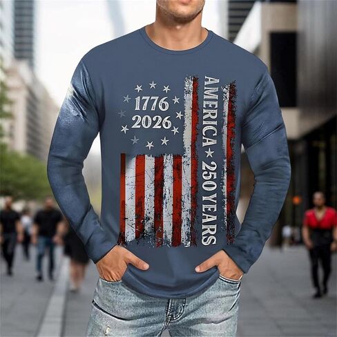 250 Anniversary USA Shirt Men 250th Birthday T-Shirt Crewneck Long Sleeve Pullover Tops America Crew Neck Tee in Saudi Arabia