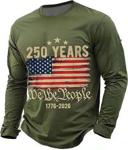 250 Anniversary USA Shirt Men 250th Birthday T-Shirt Crewneck Long Sleeve Pullover Tops America Crew Neck Tee in Saudi Arabia
