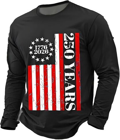 250 Anniversary USA Shirt Men 250th Birthday T-Shirt Crewneck Long Sleeve Pullover Tops America Crew Neck Tee in Saudi Arabia