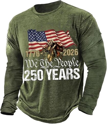 250 Anniversary USA Shirt Men 250th Birthday T-Shirt Crewneck Long Sleeve Pullover Tops America Crew Neck Tee in Saudi Arabia