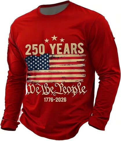 250 Anniversary USA Shirt Men 250th Birthday T-Shirt Crewneck Long Sleeve Pullover Tops America Crew Neck Tee in Saudi Arabia