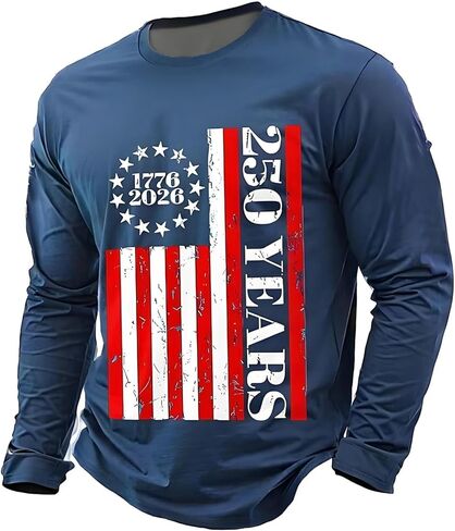 250 Anniversary USA Shirt Men 250th Birthday T-Shirt Crewneck Long Sleeve Pullover Tops America Crew Neck Tee in Saudi Arabia