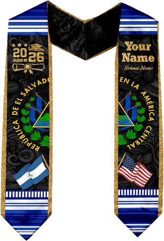 IZI POD Personalized Salvadorans American Flag Graduation Sash, Salvadorans Graduation Sash, El Salvador Graduation Stole in Kuwait