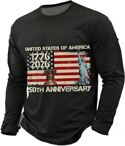 250 Anniversary USA Shirt Men 250th Birthday T-Shirt Crewneck Long Sleeve Pullover Tops America Crew Neck Tee in Saudi Arabia