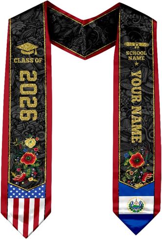 IZI POD Personalized Salvadorans American Flag Graduation Sash, Salvadorans Graduation Sash, El Salvador Graduation Stole in Saudi Arabia