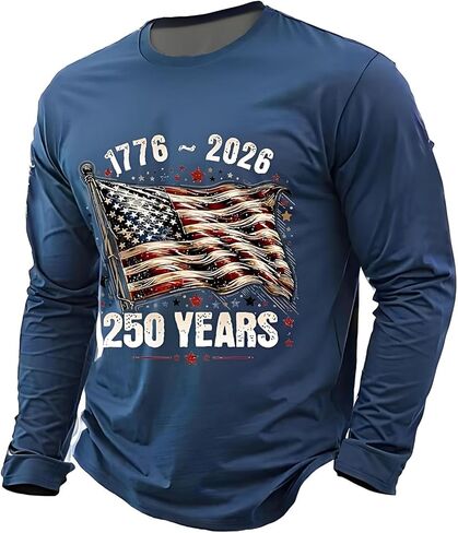 250 Anniversary USA Shirt Men 250th Birthday T-Shirt Crewneck Long Sleeve Pullover Tops America Crew Neck Tee in Saudi Arabia