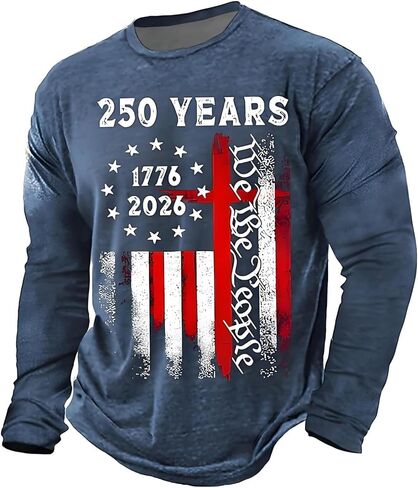 250 Anniversary USA Shirt Men 250th Birthday T-Shirt Crewneck Long Sleeve Pullover Tops America Crew Neck Tee in Saudi Arabia