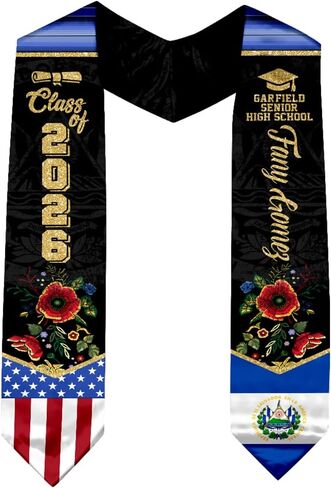 IZI POD Personalized Salvadorans American Flag Graduation Sash, Salvadorans Graduation Sash, El Salvador Graduation Stole in Saudi Arabia