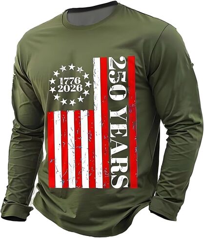 250 Anniversary USA Shirt Men 250th Birthday T-Shirt Crewneck Long Sleeve Pullover Tops America Crew Neck Tee in Saudi Arabia