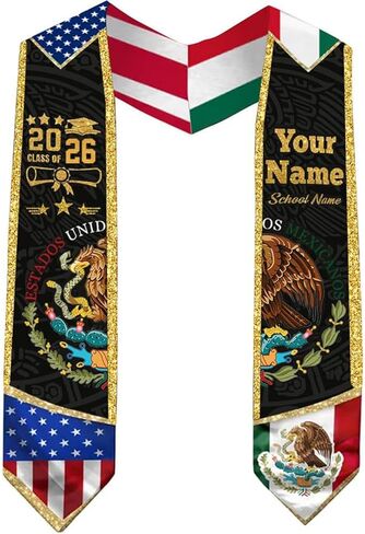 IZI POD Custom Mexico Graduation Stole 2026, Mexican American Flag Graduation Sash, Gifts for Students, College, University in Kuwait